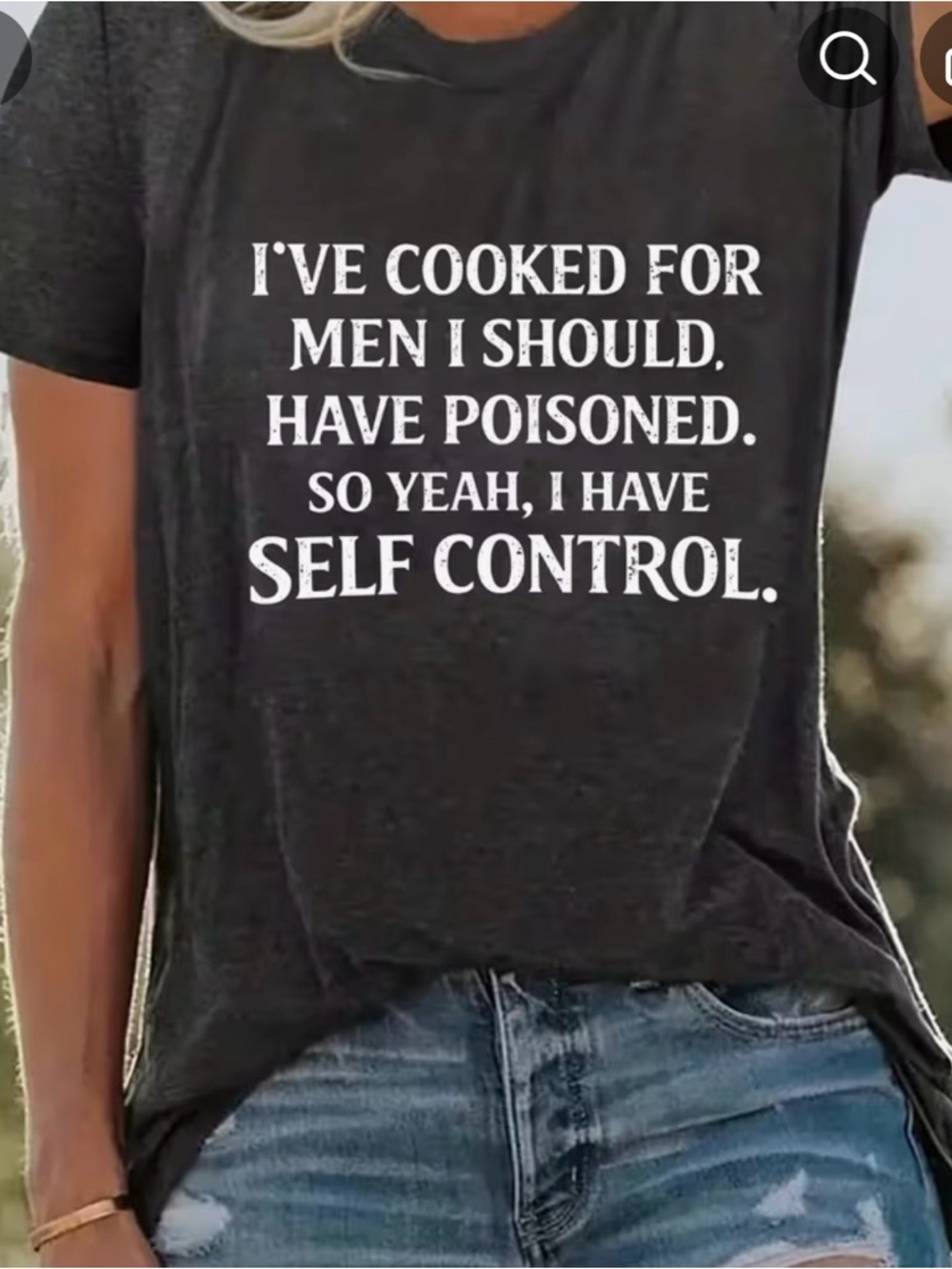 Source Unknown Dark Gray Graphic Tee with White 'Self Control' Slogan